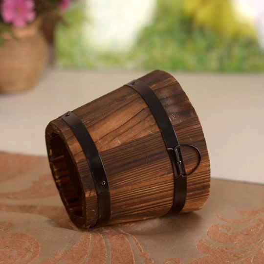 New Small Barrel, Primaries, Wooden Ornamental Flower Pot, Vintage Succulents Box 10x12x9cm For Indoor & Outdoor