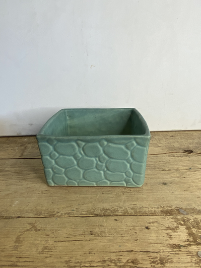 Vintage 1960's Unusual Langley Pale Green Square Stone Wall Pattern Planter Good Condition. Lovely Item
