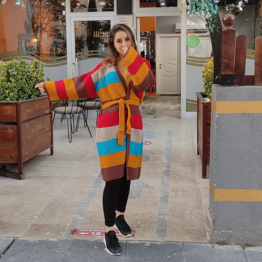 Crochet Long Cardigan, Cardigan For Women, Colorful Knitted Oversize Four Seasons Coat, Personalized Gifts