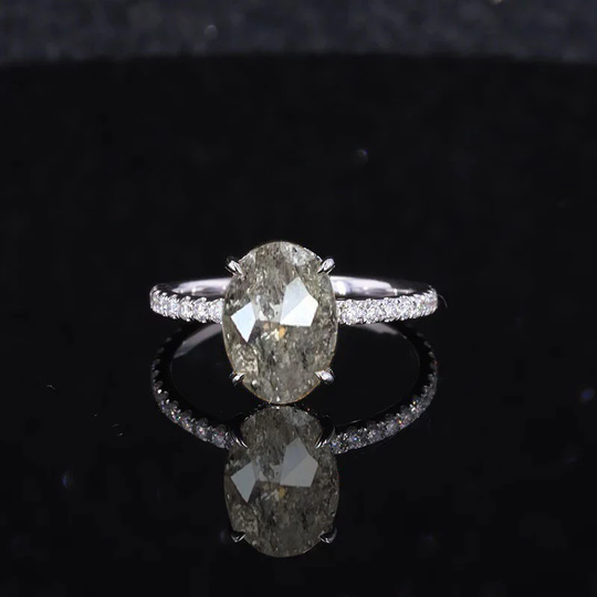 Oval Salt & Pepper Diamond Inspired Minimal Ring | Art Deco Engagement Dainty Rose Gold Vintage Bridal Promise For Her
