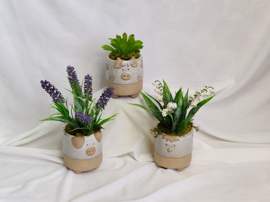 Farm Animal Planters | Chicken Pot With Faux Lavender Cow Planter Novelty Pots House Plants Artificial Succulent
