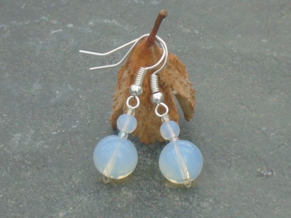 Dawn Sky Earrings, Opalite & Czech Seed Bead Earrings, UK Seller