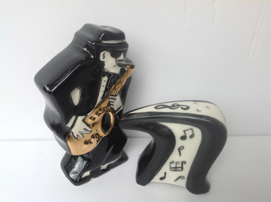 Ska/Two Tone/Jazz Saxophonist Player With Tumbling Notes Salt & Pepper Shaker Set