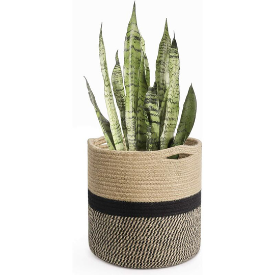 Echoo - Sturdy Jute Rope Plant Basket Modern Woven Basket for 10' Flower Pot Floor Indoor Planters, 11" x 11" Storage Organizer Basket Rustic Home