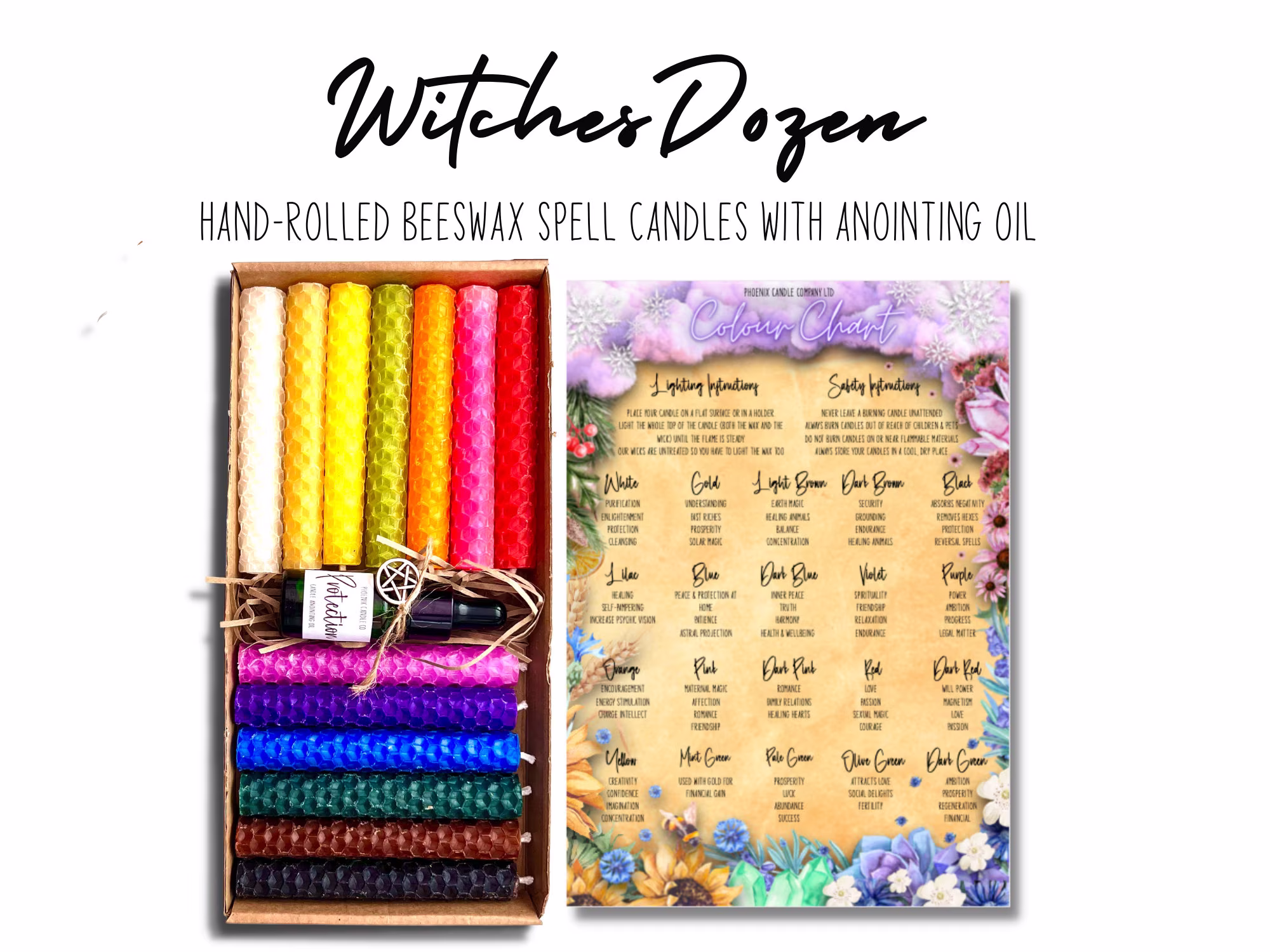 Witches Dozen| 13 Beeswax Spell Candles | Anointing Oil Assorted Colours Witch Starter Kit Hand-Rolled Burn Time 80 Min Gift