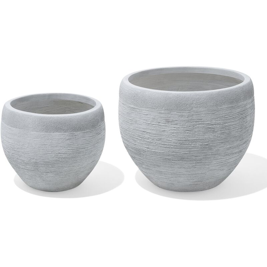Outdoor Plant Pot Planter Set Round Stone uv Resistant White Zakros - White