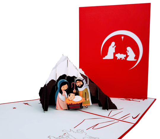 Holy Cave Nativity Scene 3D Pop Up Greeting Card - Baby Jesus, Stable, Angels, Merry Christmas, Faith, Seasons Greetings, Inspiration, Joy