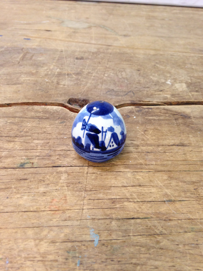 Vintage 1980's Cute Blue & White Delft Salt Pot Cruet Features Boats Windmill. Lovely in Good Condition Just No Stopper