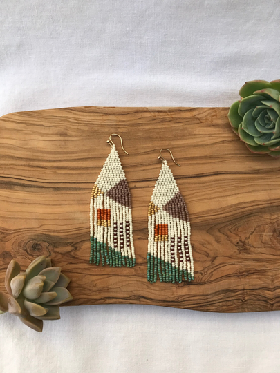 Seed Bead Earring Long Fringe Handwoven