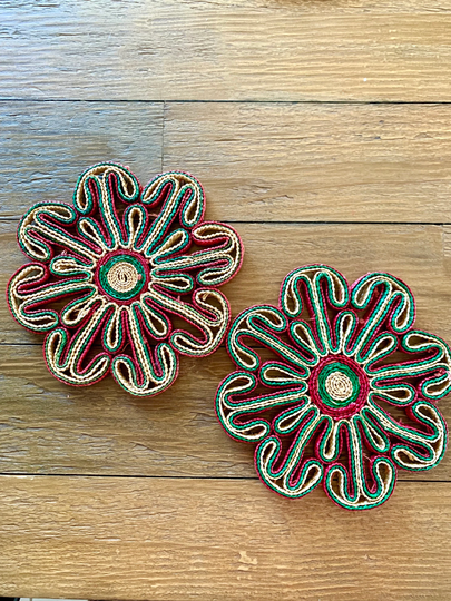 Vintage Colorful Woven Floral Trivet