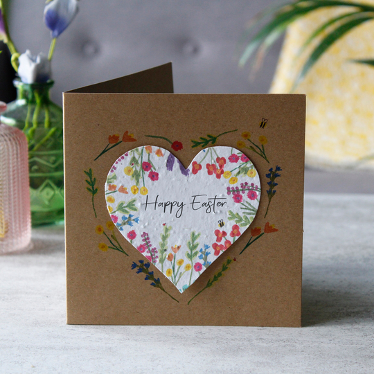 Happy Easter Card & Seed Heart - Card & Gift in One Wildflower Paper Plantable Recycled