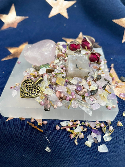Love/Self-Love Intention Pouch | Manifestations Pagan Witchcraft Wiccan Crystals Chips Herbs Rose Quartz Amethyst