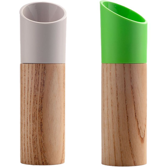 Salt and Pepper Grinder Set, Manual Wood Pepper Mill & Salt Grinder with Adjustable Coarseness green + white