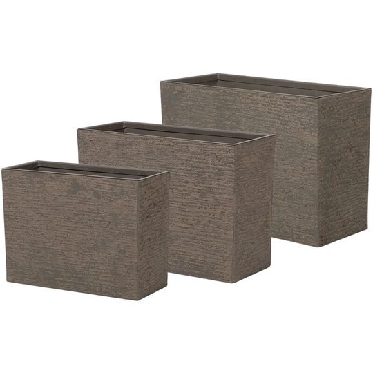 Modern Outdoor Indoor 3 Piece Flower Pot Set Stone Rectangular Dark Brown Edessa - Brown