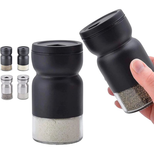 Sun Flowergb - Set of 2 Glass Salt and Pepper Shakers with Adjustable Pouring Holes - Stainless Steel Salt and Pepper Shakers - Farmhouse Salt and