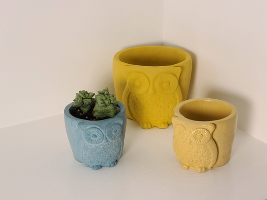 Owl Lover Planter | Small 2.25 Inch Concrete Plant Pot, Animal Shaped Cement Vessel, Home Decor, Gift For