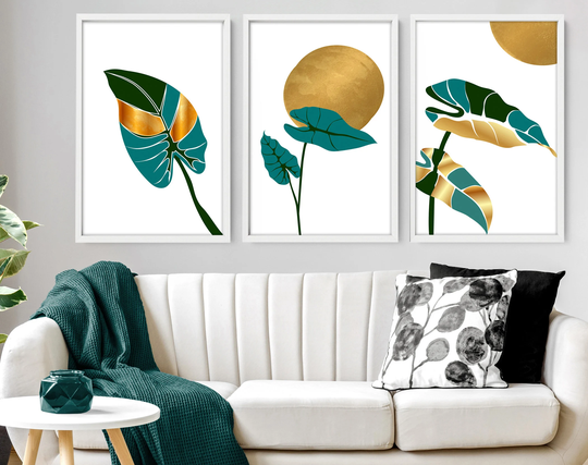 Boho Botanical Set Of 3 Framed Wall Art Prints For Living Room Decor, Botanical Herb Above The Bed Wall Art Hanging Print Office Decor