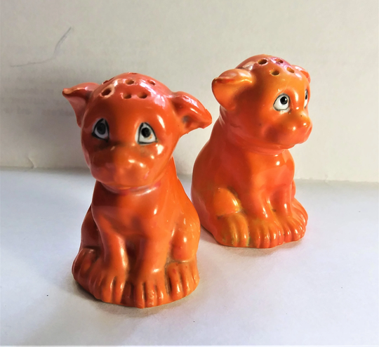 Orange Puppy Salt & Pepper Shaker Set. Made in Germany. 1930's