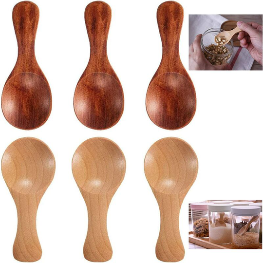 Small Wooden Salt Spoons, 6PCS Small Wooden Spoons with Short Handle, Wooden Salt Spoon, Mini Wooden Spoon for Spices, Ice Cream, Condiments, Tea,
