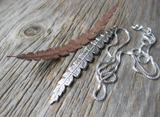 Sweet Fern Necklace, Sterling Silver Comptonia Peregrina Leaf Pendant