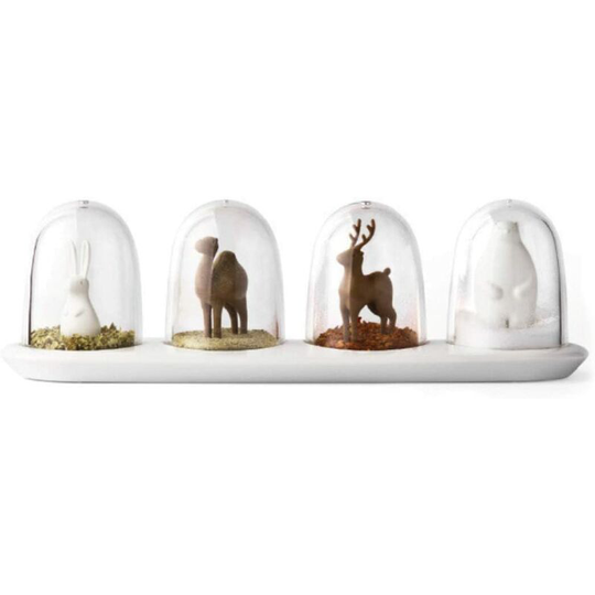 Kitchen Seasoning Jar with Tray, Seasoning Shaker, Animal Parade Design, 4 in 1