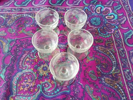 Etched Glass Salt Cellars. Set Of 5