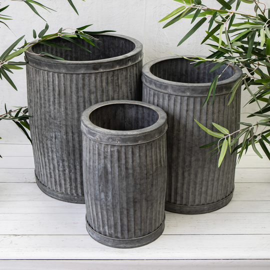 Large Ribbed Vintage Galvanised Metal Dolly Tub Planters Garden Flower Plant Pots