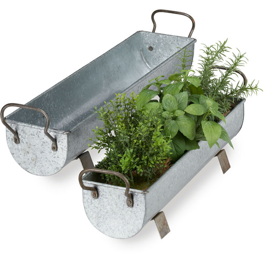 Window Box Gutter, Planter Garden & indoors, Set Of 2 Metal Tubs For Plants, Zinc Look, Silver - Relaxdays