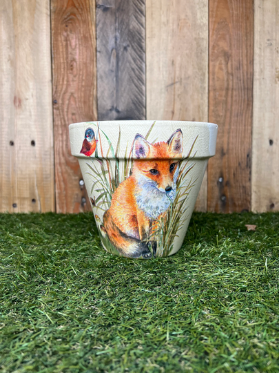Fox Plant Pot, Fox Gift, Decor, Planter, 15cm Decoupaged Pot