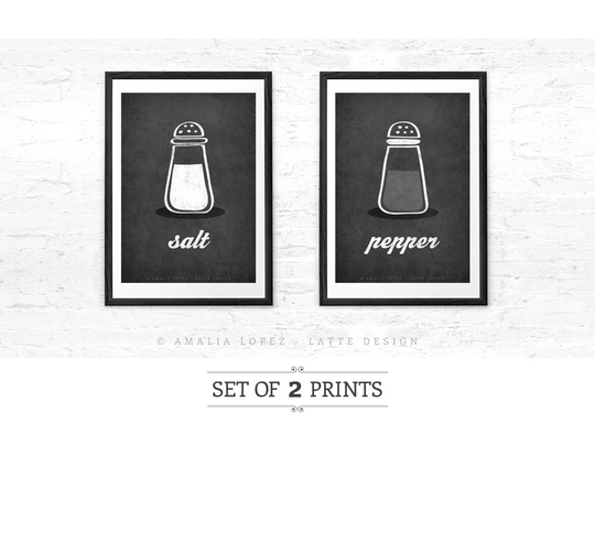 Salt & Pepper Set Of Two Kitchen Prints Salt Print Poster Grey Decor Wall Art