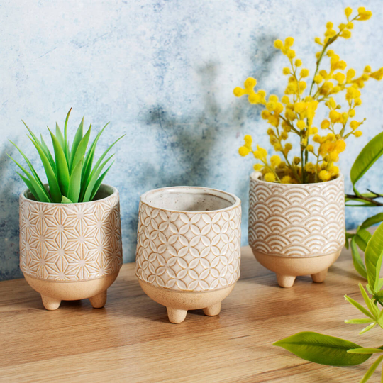 Set Of Three Japanese Style Ceramic Planters
