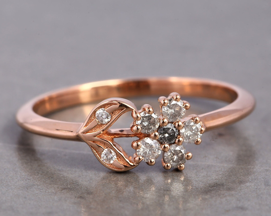 Salt & Pepper Diamond Ring Round 14K Gold Engagement Vintage Gift For Her Anniversary