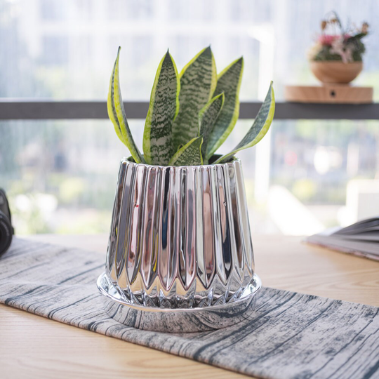 Ceramic Succulent Planter - Round Copper Colored Pots With Drainage Hole & Tray For All House Plants, Cactus, Flower Herbs 2 Piece