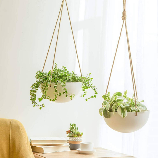 Pack Of Two Ceramic Hanging Planters With Drainage Hole
