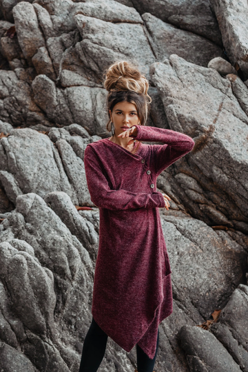 Womens Hooded Sweater Coat Amita in Red/Half Season Pullover Bohemian