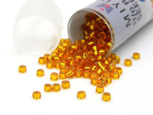11/0 | 2 Mm Miyuki Round Japanese Seed Beads - 8.5 G Vial Duracoat Silver Lined Amber Gold | 11-94261
