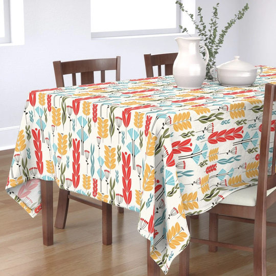 Mid Century Nature Tablecloth - Herbs & Grasses By Mirimo_Design Leaves Wallpaper Plants Cotton Sateen Spoonflower