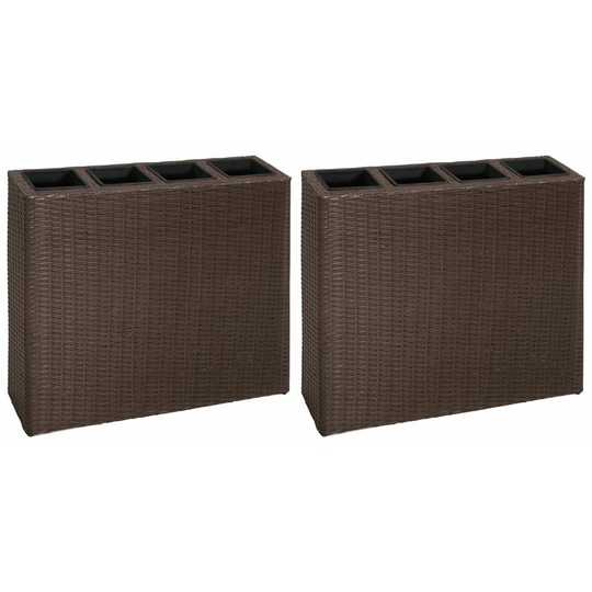 Garden Raised Bed with 4 Pots 2 pcs Poly Rattan Brown(2x41085) Vidaxl Brown