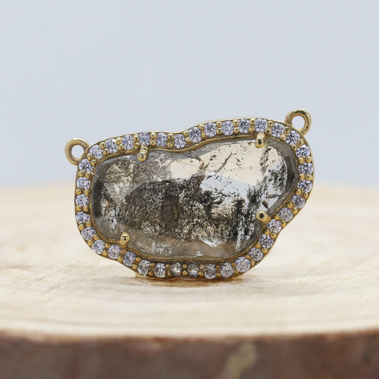 14K & 18K, Salt & Pepper Diamond, Diamond Pendant, Slice Yellow Gold Bridal Necklace, Objp-23