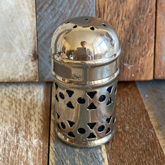 Vintage Silver Plated Cobalt Glass Salt Pepper Shaker Pill Box