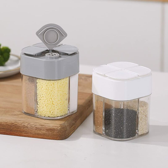 4-in-1 Plastic Salt and Pepper Seasoning Jar for Outdoor Cooking and Grilling