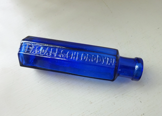 Antique Octagonal Cobalt Medicine Bottle - Embossed Teasdale's Chlorodyne. Early 20Th Century Quack Cure Bottle, All Bud Vase