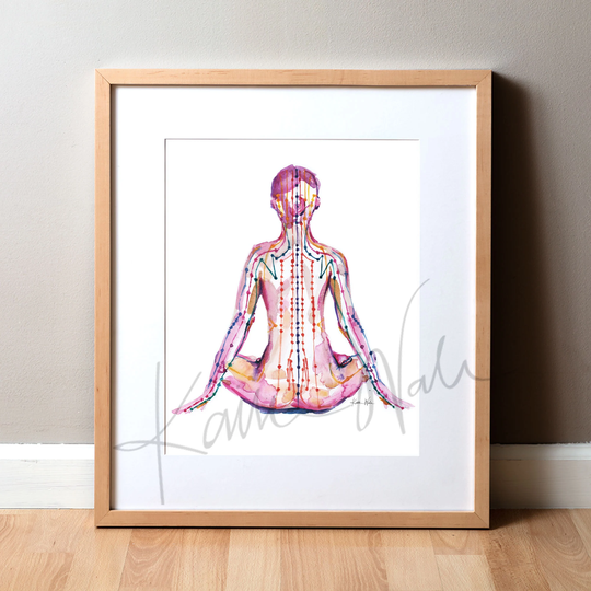 Meridians Of The Body Watercolor Print - Yoga Art Naturopathicart Painting