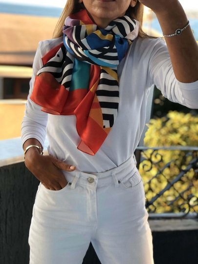 Long Scarf, All Season Colorful Cover Up Cotton Beach Wrap, Pattern Green Orange Blue Scarf