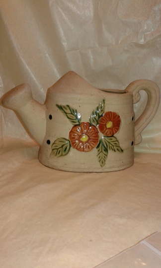 Handmade & Handpainted Taiwanese Watering Can/Planter , Working Rose Vintage Asian Gardenware Gardening Gardener Gift Floral Piece