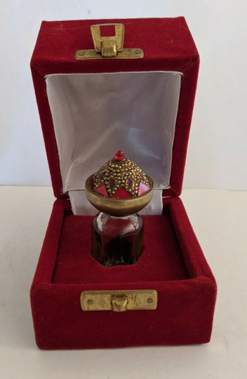 Vintage Hand Made Glass Apothecary Jar Brass & Jeweled Screw On Top