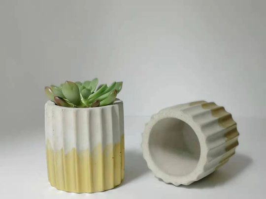 Gold Leaf Concrete Pot-Polyhedral Cylinder Cement Planter-Succulent Planter-Concrete Pencil Cup - Pen Holder