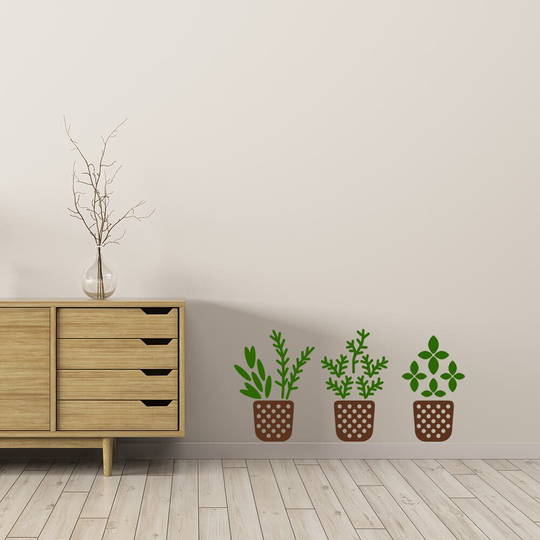 3 Plant Pots Decal, Herb Wall Art, Gardening Planter Sticker