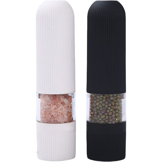 Electric Salt and Pepper Grinder Set - Battery Operated Handed Salt Pepper Mill with Bottom Cap black+white