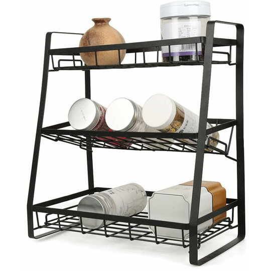 Spice Rack, 3 Tiers, Vertical, for Herbs & Oil, Metal, Convenient Storage, 38 x 35 x 18.5 cm, Black